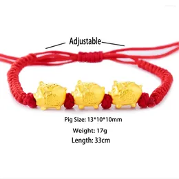 Charm Bracelets Fashion 3 Golden Pigs Bracelet Bring Wealth Lucky Birthday Gift Handmade Red Rope Chain For Men Or Women Dropship