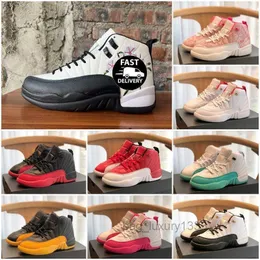 Little and Big Kids Jumpman 12S Basketball shoes Bred Rubber 12 XII Taxi Dark the Master Grey Blue Gym Red Vivid Pink FrenchFlu Game toddler baby Sneaker size 9C-7Y
