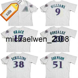 Mich28 9 MATT WILLIAMS 17 MARK GRACE 20 LUIS GONZALEZ 38 CURT SCHILLING 51 RANDY JOHNSON throwback baseball jersey