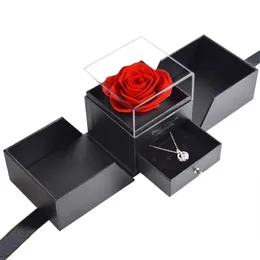 Valentine'S Day Gift Set Ideas 2023 Natural Handmade Rose Enchanted Flower Eternal Preserved Real Rose in Gift Acrylic Box
