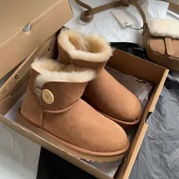 designer snow boots australian women ug boot bailey Chestnut winter buckle fur Half Knee Short lady bottes UGLI wool integrated hair slipper Fashion shoes