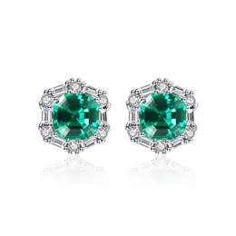 Boucles d'oreilles émeraude bijoux exquis mode européenne femmes Micro ensemble Zircon S925 boucles d'oreilles géométriques en argent Sterling femmes fête de mariage cadeau de saint valentin SPC