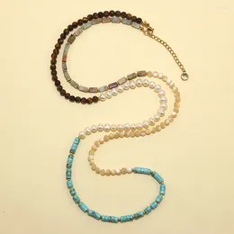 Pendant Necklaces 2023 Vintage Style Natural Stones Tiger Eye/turquoise /pearl Beads Necklace For Women And Men Gift Jewelry Drop