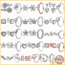 925 Sterling Silver Pandora Ring kolczyki błyszczące okazy roślin klastrowanie gwintowanie kolczyki DIY połączenie kobiece prezenty na prezenty dla kobiet