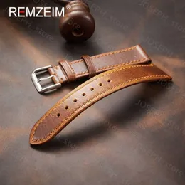 Andra modetillbehör Retro äkta läderband Oil Wax Dispolering Cowhide Leather Watchband 18/19/20/22/ 22mm High Quality Business Watch Band J230413