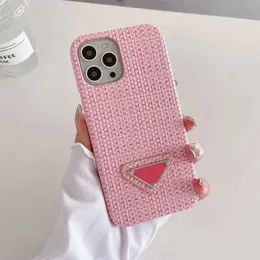 iPhone 13 11 Pro Max Designer Phone Case for Apple 14 15 XR XS 7 8 Plus Luxury Weave Pattern PU Leather Mobile Cell Bumper Back Covers Shell Fundas Coque Velvet Lined Pink