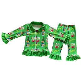 Pajamas Christmas pajamas collection girls clothing lapel long sleeve pants set green Christmas tree pattern milk silk fabric 231113