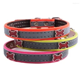 Dog Collars PU Leather Reflective Pet Fluorescent Colors Collar Quick Release Small Dogs Cats Adjustable Necklace 38CM