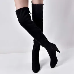 Boots Over The Knee Women Boots Botas Mujer Invierno 2023 New In Stretch Fabrics High Heel Slip on Shoes Pointed Toe Long Botte Femme AA230412