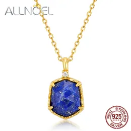 Strängsträngar Allnoel Natural 108mm Lapis Lazuli 925 Sterling Sliver Pendant Necklace For Women 45cm Chain Vintage Gifts Fine Jewelry 230412