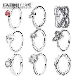 FAHMI 100% 925 Sterling Silver Jewelry Glitter Teardrop Ring Zircon Elegant Everlasting Love Ring Simple Geometric Zircon Ring287S