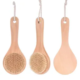 Dry Skin Body Brush with Short Wooden Handle Boar Bristles Shower Scrubber Exfoliating Massager