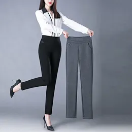 Kvinnor Pants Capris Spring Autumn Elegant High midja Casual Stretch Slim Middle Aged Women Trousers Ladies Mode All Match Black Grey Pencil Pants 230413