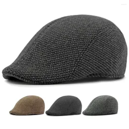 Berets HT4325 Beret Cap Thick Warm Autumn Winter Wool Hats For Men Vintage Elder Man Ivy Sboy Flat Retro Advanced