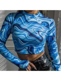 Women's T-Shirt Fashion Printed Women Long Sleeve Crop Tops Sexy Exposed Navel Gym T-shirts Quick Dry Fitness Workout Women Clothes Summer 230413