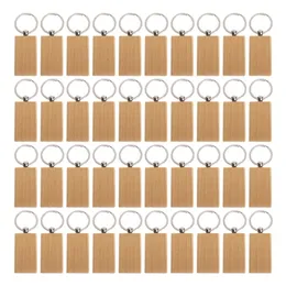 Keychains Lanyards 40 Pcs Blank Wooden Keychain Rectangular Engraving Key Diy Wood Keychains Key Tags Can Engrave Diy Gifts 230413