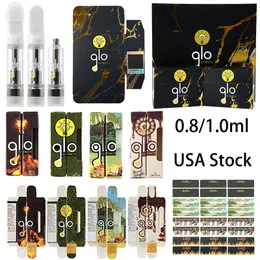 USA Stock Glo Extracts Atomizer Empty Wax Vaporizer Carts 40 Strains QR Code Scan 0.8ml 1ml Vape Cartridges Packaging With Box Ceramic Coil 510 Thread