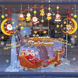 Väggklistermärken DIY 2024 Julens stora fönsterdekorationer Santa Claus Atmosphere Decoration 231110