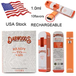 Dabwoods engångsartiklar elektroniska cigaretter 1.0 ml uppladdningsbara ångor pennor tomma 280mAh batteri 10 flavors USA lokalt lager