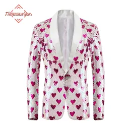 Men's Suits Blazers Stylish Heart Sequin Tuxedo Blazer Men One Button Shawl Lapel Mens Party Suit Jacket Wedding Groom Stage Singer Costume 231113