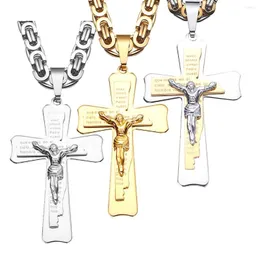 Hänge halsband Kvinnors mäns Jesus Christian Cross Halsband guldfärg rostfritt stål byzantinsk kedja manliga smycken gåvor