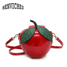 Kvällspåsar Benviched Red Circular Apple Bag Fashion Kvinnliga Messenger -väskor lämnar minisäckar för tonåringflickor Kvinnor Crossbody Väskor R01 231113