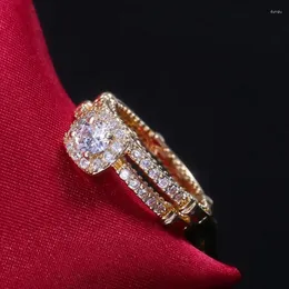 Кольца кластера CAOSHI, 2 шт., золотой цвет для помолвки, свадьбы, комплект украшений с благородным темпераментом, женские аксессуары для пальцев, группа, подарок-сюрприз