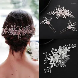 Fermagli per capelli JADE ANGEL Squisiti accessori da sposa Pettine Elementi rosa Set di aghi Copricapo alla moda