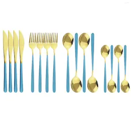 Zestawy zastawy stołowej 16PCS/SET SPLICICJA Blue Gold Zestaw 304 Cutlery ze stali nierdzewnej szturmowce noża widelca łyżka stolika