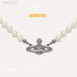 Designerin Viviene Westwoods Empress Dowager West Halskette Damen Volldiamant Saturn Perlenhalskette Halsband Vielseitige leichte Luxus-Kragenkette