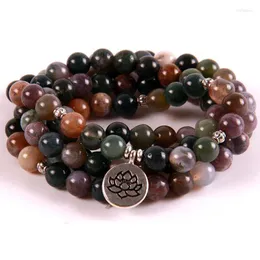 Strand Natural Stone Hand String 108 Mala 8mm India Onyx Bead Bracelet Lotus Pendant Women's Yoga Miditation Dropship