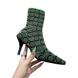 2024 Gucci Designer Damen Lederstiefeletten, Damen-Stiefel mit mittelhohem Absatz und spitzer Zehenpartie, Schwarz, Gelb, Rosa, Lila, G. Stiefel mit kniehohem Absatz