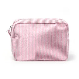 Borse per cosmetici Seersucker Ruffle Pink Purple Striped Storage Make Up per donna Lady con borsa da viaggio con cerniera 231113