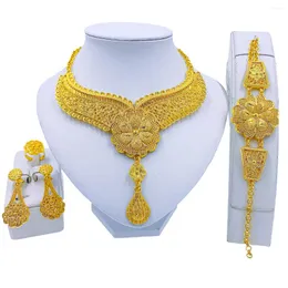 Set di orecchini per collana che vendono gioielli di moda con ciondolo a forma di fiore, bracciale, orecchino, anello, accessori da sposa africani, regalo