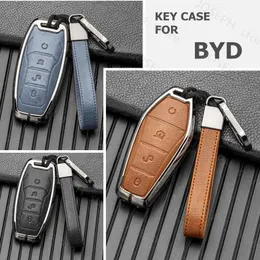 Key Rings Key Case Cover for BYD Song Plus Atto 3 Han EV Tang DM Qin Seal Dolphin Leather Metal Remote Fob Holder Keychain Car Accessories J230413