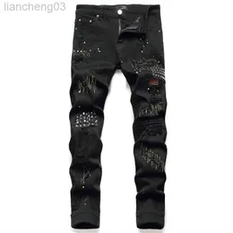 Mäns jeans hosade Herren Pants Jeans Män Jean Homme Slim Denim Trousers Biker Högkvalitativ manlig rak Casual Designer Pantnes Hombre W0413