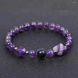 Charmarmband Yoga Natural Obsidian Crystal Pyramid Par Armband Reiki Amethyst Pink Quartz Stone Pärlor Bangles For Women Men smycken