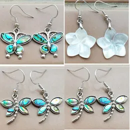 Kolczyki Dangle Women Fashion Biżuteria Zelandia Abalone Mother of Pearl Shell Butterfly Dragonfly Peads Keads 1Pair WFH985