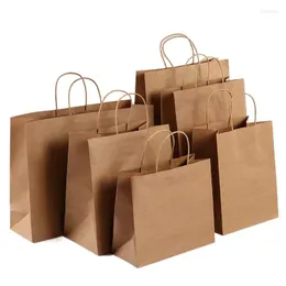 Gift Wrap 10pc Kraft Paper Bag With Handles Solid Color Packing Bags For Store Clothes Wedding Christmas Party Food Milk Tea Supplies