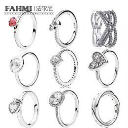 FAHMI 100% 925 Sterling Silver Jewelry Glitter Teardrop Ring Zircon Elegant Everlasting Love Ring Simple Geometric Zircon Ring343M