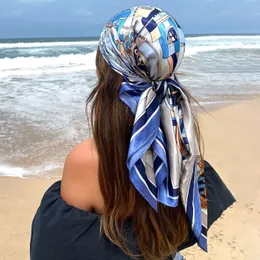 Bandanas Durag Silk Scarf Scarftop Headwraps For Women Vintage Four Seasons Hair Scarve 9090cm Hijab Foulard Iuxe Bandana Femme Headscarf 230412