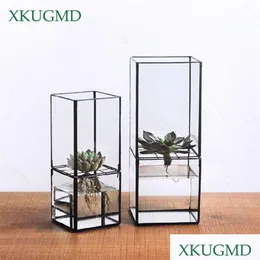 Planters POTS NORDIC TRANSPARENT GLASS DUBILT LAYER HYDROPONIC SUICENT VANT VASE GEOMETRY BLOMSINSER Hem Dekoration POT Drop otwry