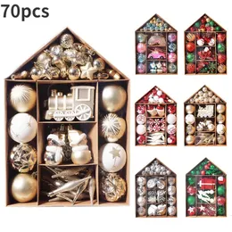 クリスマスデコレーション70pcsクリスマスボールの装飾セットクリスマスツリーハンギングペンダントホーム2024年ギフト装飾用品ナビダッドノエル231109