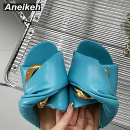 Pantofole Aneikeh 2023 nuove pantofole estive colore della caramella signore spiaggia all'aperto moda donna concisa bordo risvoltato sandali open toe Y23