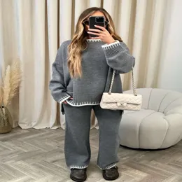 2023 Autumn Winter Two Piece Set Women New Fashion Solid Color Casual Loose Top Pullover and Pants Tracksuit For Woman Outfits