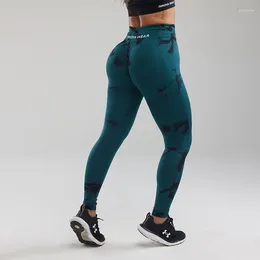 Kobiety Leggingi Innova Wear Women Tieb-Dye Yoga Pants Dark Green Marble Scrunch Bulegvings