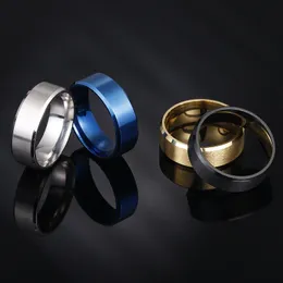 8MM Simple Hiphop 304 Stainless Steel Rings Designer for Man Black Silver Gold Mens Rings Party South American Fashion Jewelry Accessory Boyfriend Gift Size 6-12.5