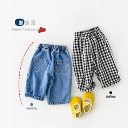 Trousers MILANCEL 2023 Autumn Baby Clothing Toddler Denim Pants Brief Plaid Boys Infant Casual