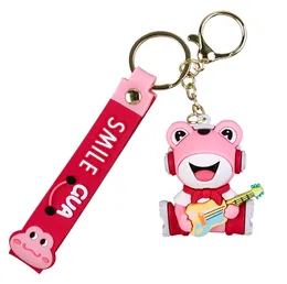 Cartoon Cute Music Frog Doll Keychain Playing Guitar Lonely Frog Simple Car School Bag Ornament Pendant Key Chains Key Ring W0129