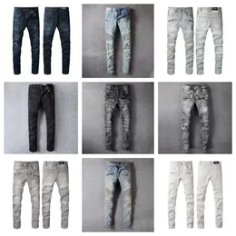 Męski projektant dżinsów Slim-Fit Wash Pants Fashion High Street Blue Purple Classic Petite Stretch Oversize Jeansy